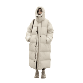 Women's Long Down Coat Parka Jacket (Color: Beige, size: M)