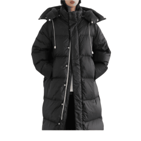 Women's Long Down Coat Parka Jacket (Color: Black, size: XL)