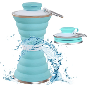 Foldable Water Bottle; Camping Mug With Snap; Reusable Silicone Foldable Leak-Proof Portable Sports Travel Water Bottle For Outdoor; Travel Gym H (Color: Green)