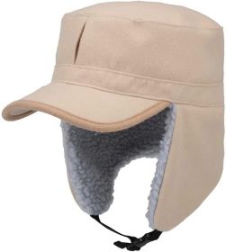 Home Prefer Mens Warm Trapper Hat Earflaps Winter Hat with Visor Military Cap (Color: khaki)