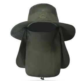 Fishing Bucket Hat Wide Brim Breathable Unisex Hat Sunlight-proof Removable Neck Face Fishing Cap For Fishing Hiking Traveling (Color: army green)