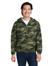 Adult Packable Anorak 1/4 Zip Jacket - BLACK - S (Color: OLIVE GRN CAMO, size: L)