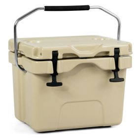 16 Quart 24-Can Capacity Portable Insulated Ice Cooler with 2 Cup Holders (Color: khaki)