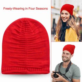 Unisex Knit Beanie Hat Winter Warm Hat Slouchy Baggy Hats Skull Cap 5 Colors (Color: Red)