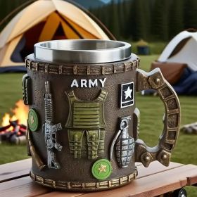 Military-Themed Double-Wall Insulated Mug with Tactical Rifle & Grenade Design - Army Beer Cup for Camping, for Man Cave (Model: bullet cup)